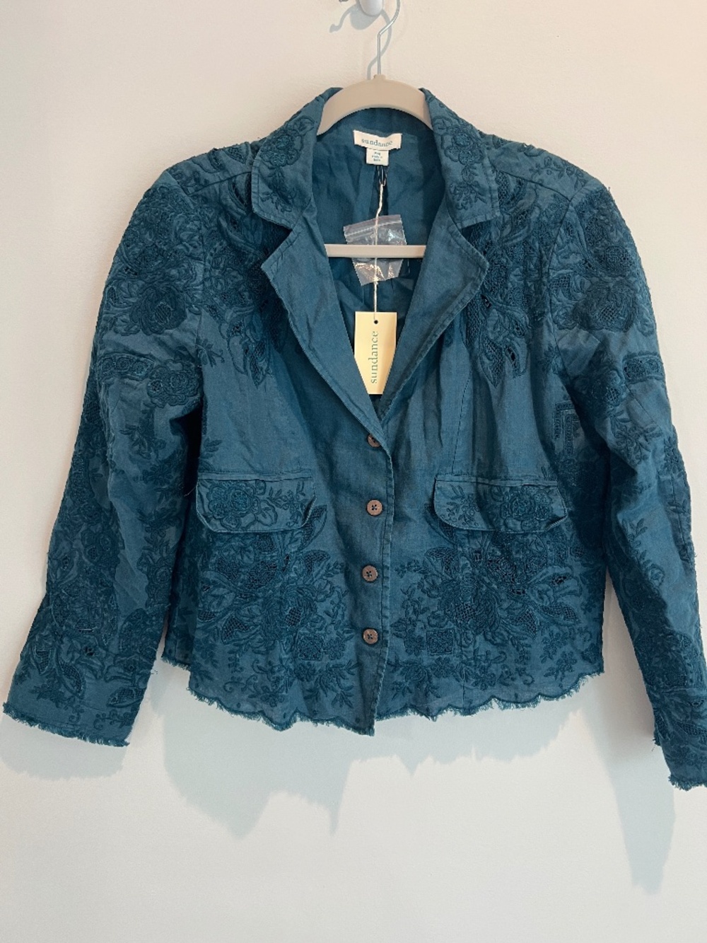 NWT Sundance Teal Embroidered Linen Jacket - Petite Medium